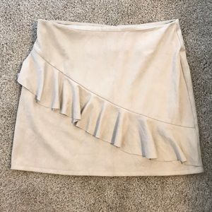 Cream suede slant ruffle skirt